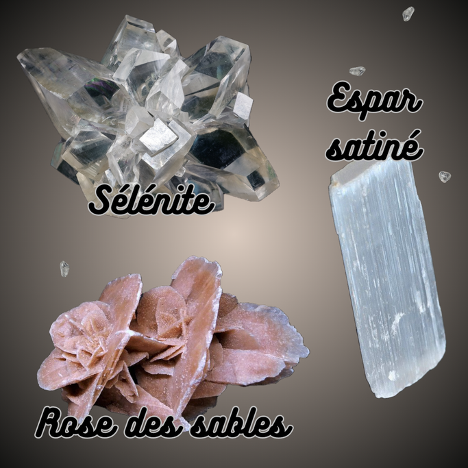 Sélénite, Espar satiné fibreux, rose des sables