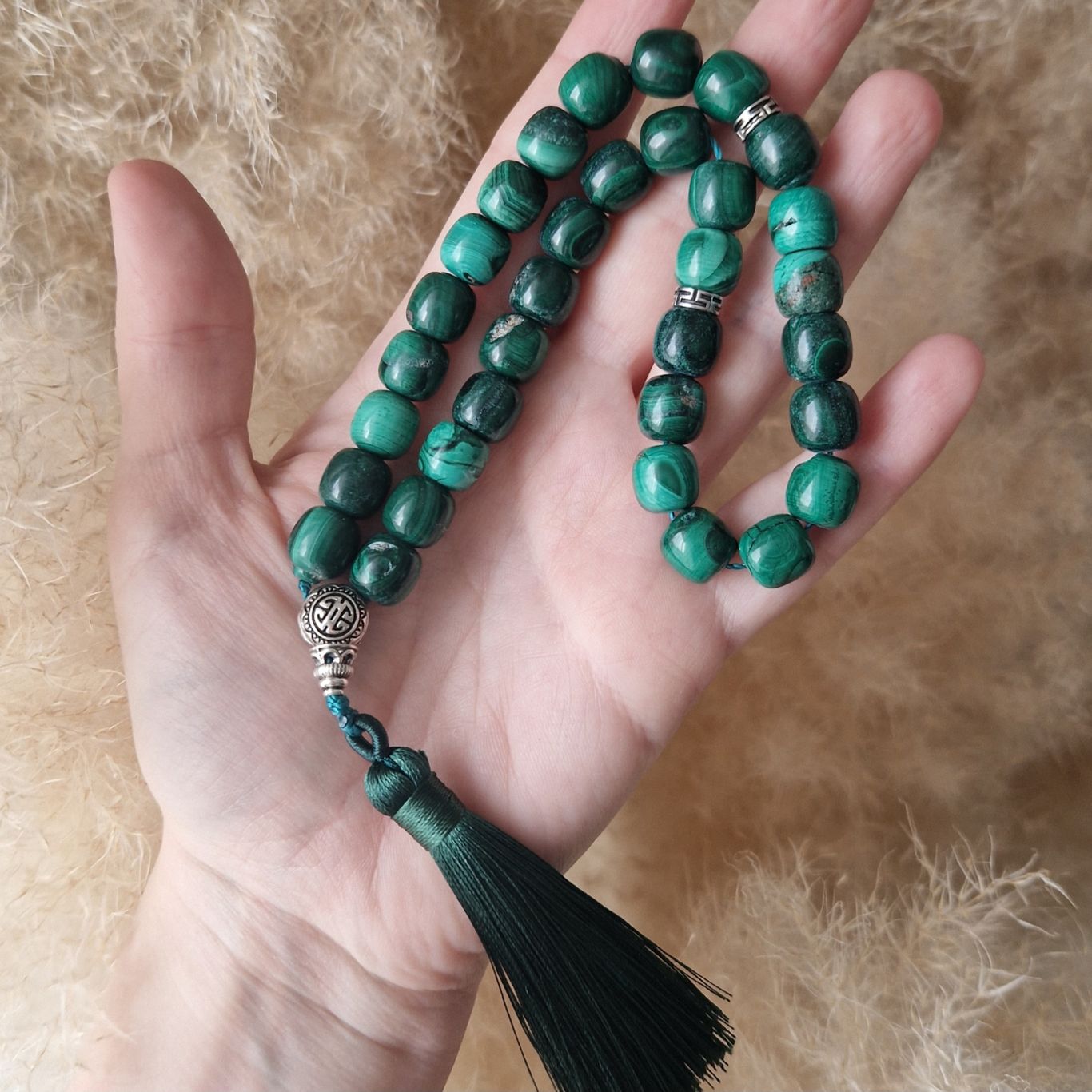 Tasbih chapelet de prière musulman en Malachite pierre naturelle authentique