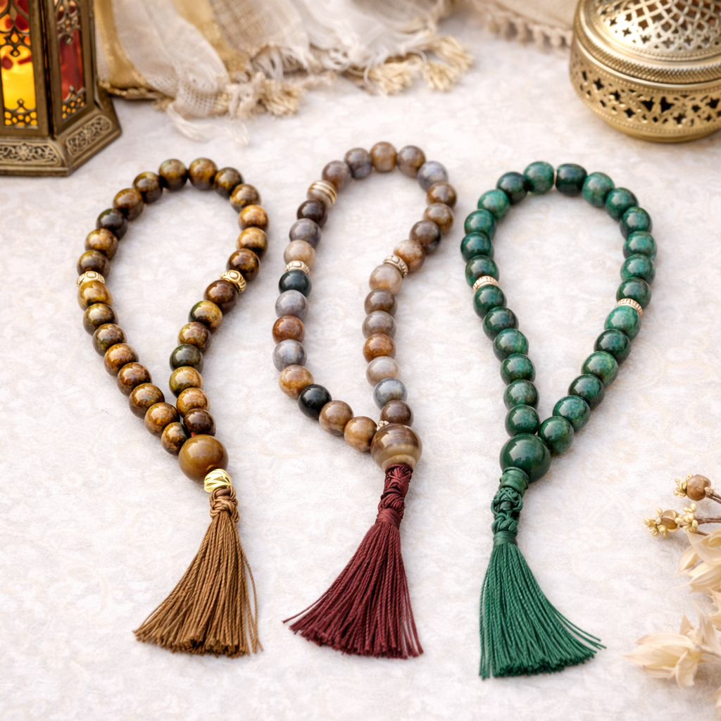 Tasbih chapelet de prière musulman - 33 perles en pierres naturelles