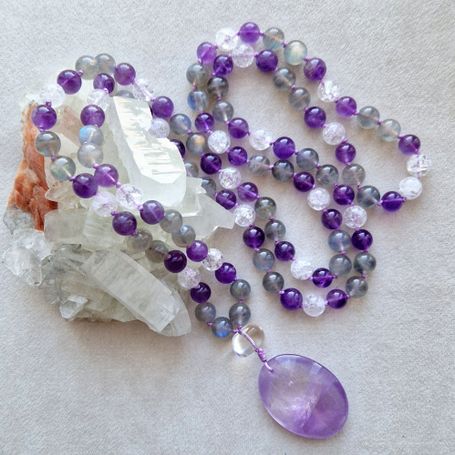 Mala Labradorite, améthyste, cristal de roche